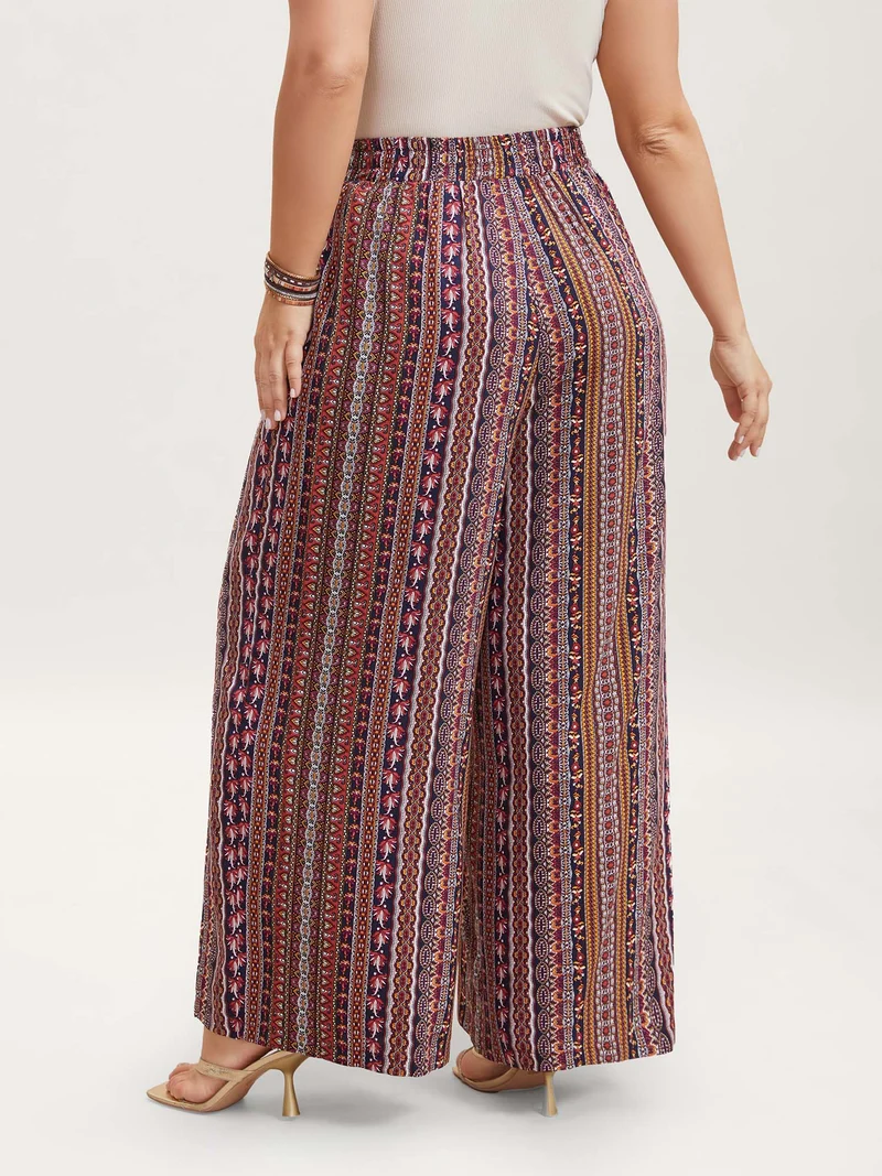 Boho Print Belted Flared Pants