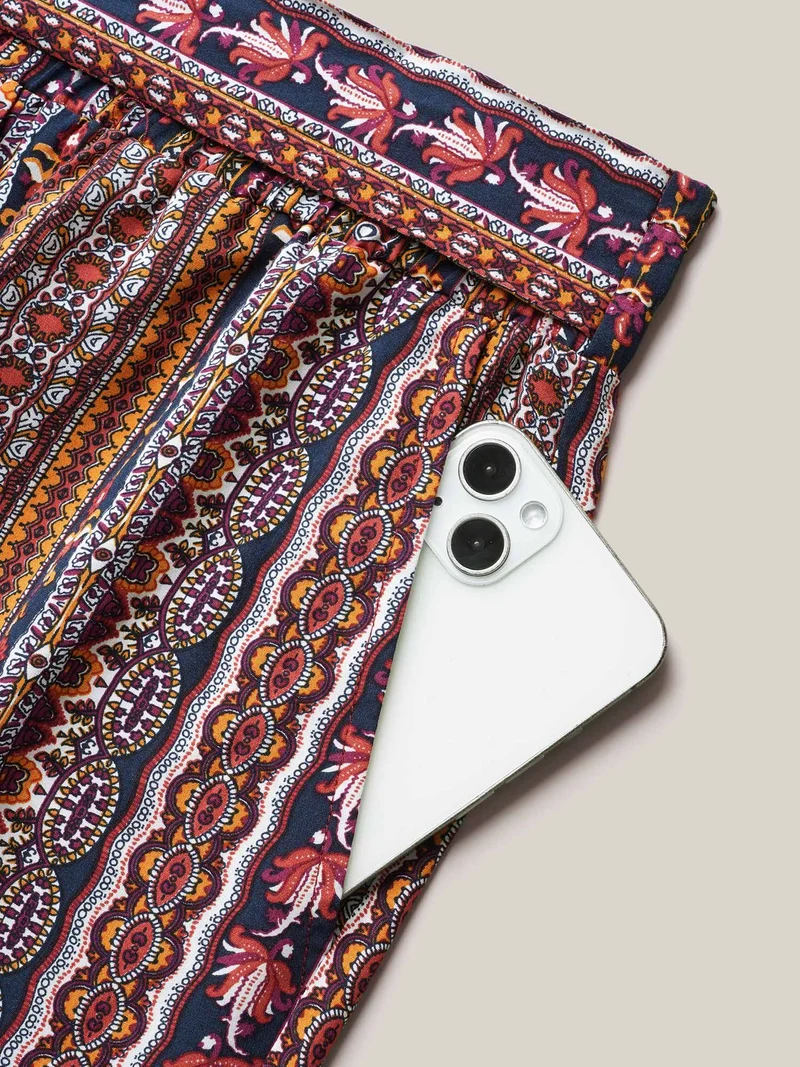 Boho Print Belted Flared Pants