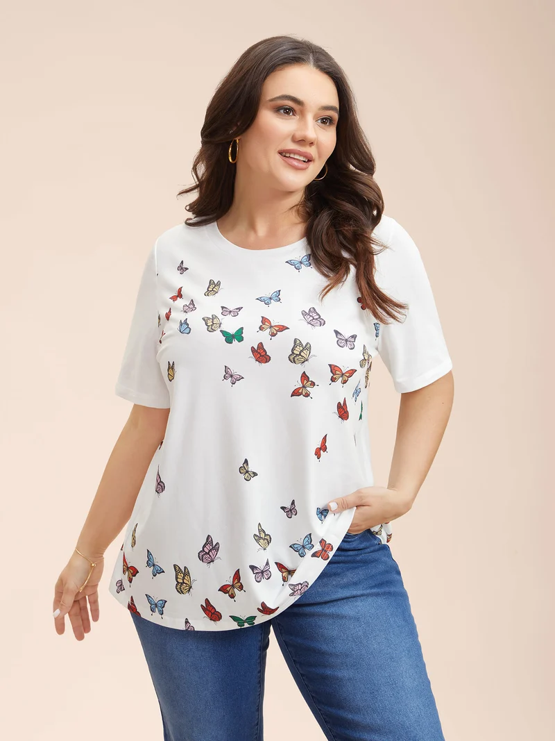 Butterfly Print Stretchy T-Shirt