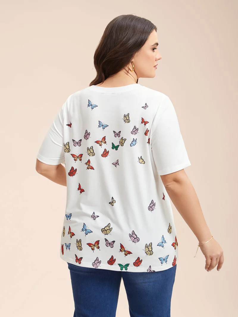 Butterfly Print Stretchy T-Shirt