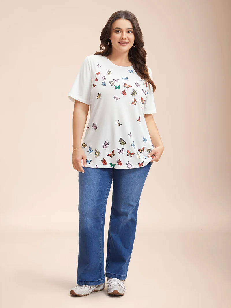 Butterfly Print Stretchy T-Shirt