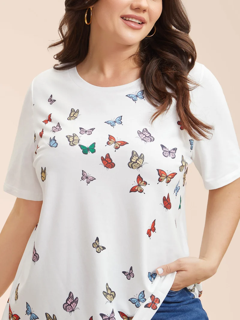 Butterfly Print Stretchy T-Shirt