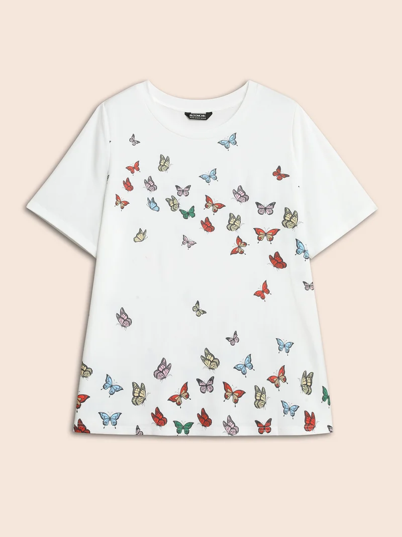 Butterfly Print Stretchy T-Shirt