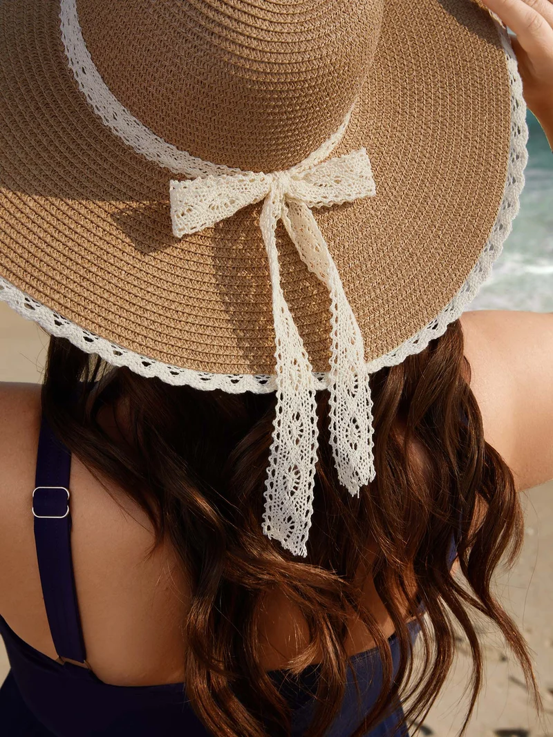 Bowknot Lace Curved Vacation Hat