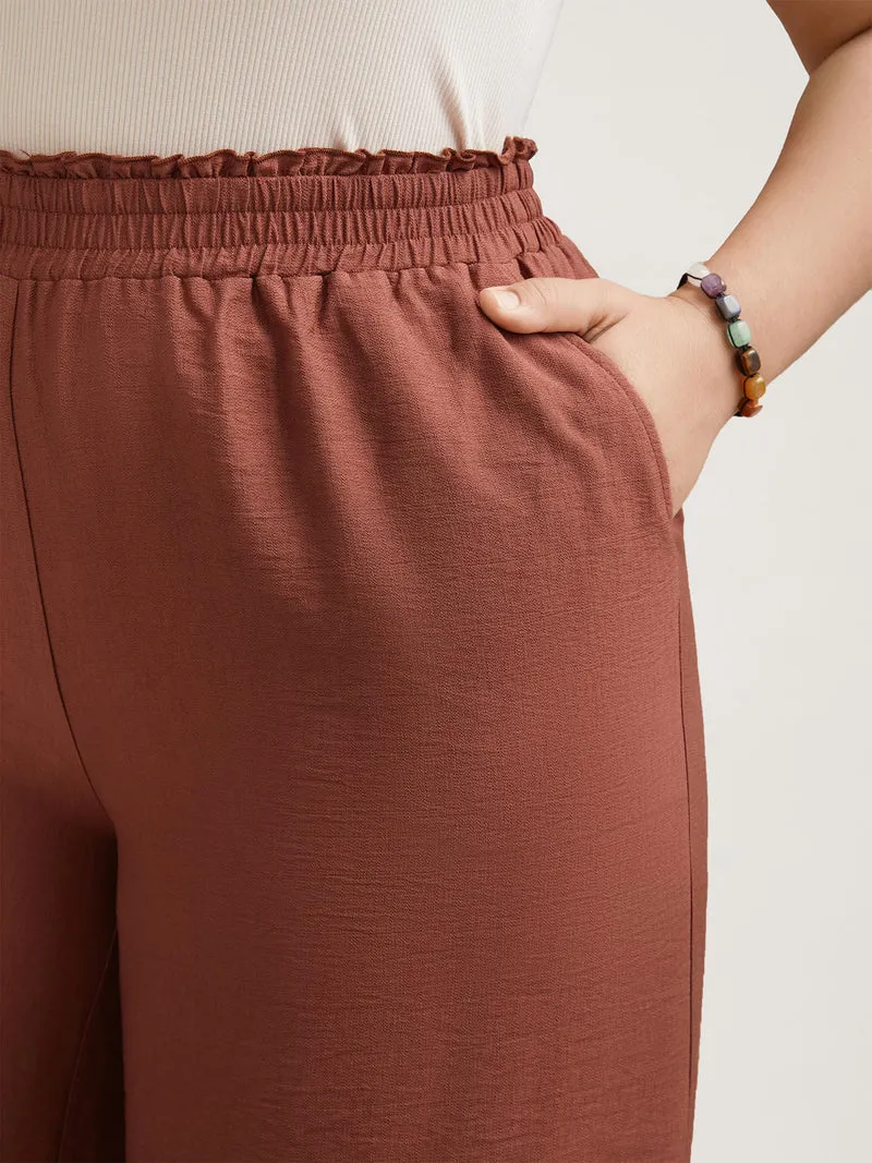 Smocked Stretchy Waist Ruffled Wide Leg Pants