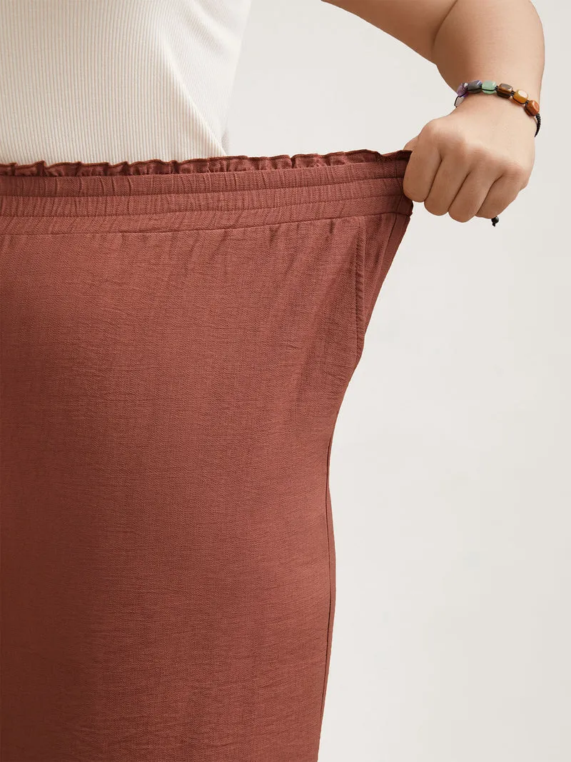 Smocked Stretchy Waist Ruffled Wide Leg Pants