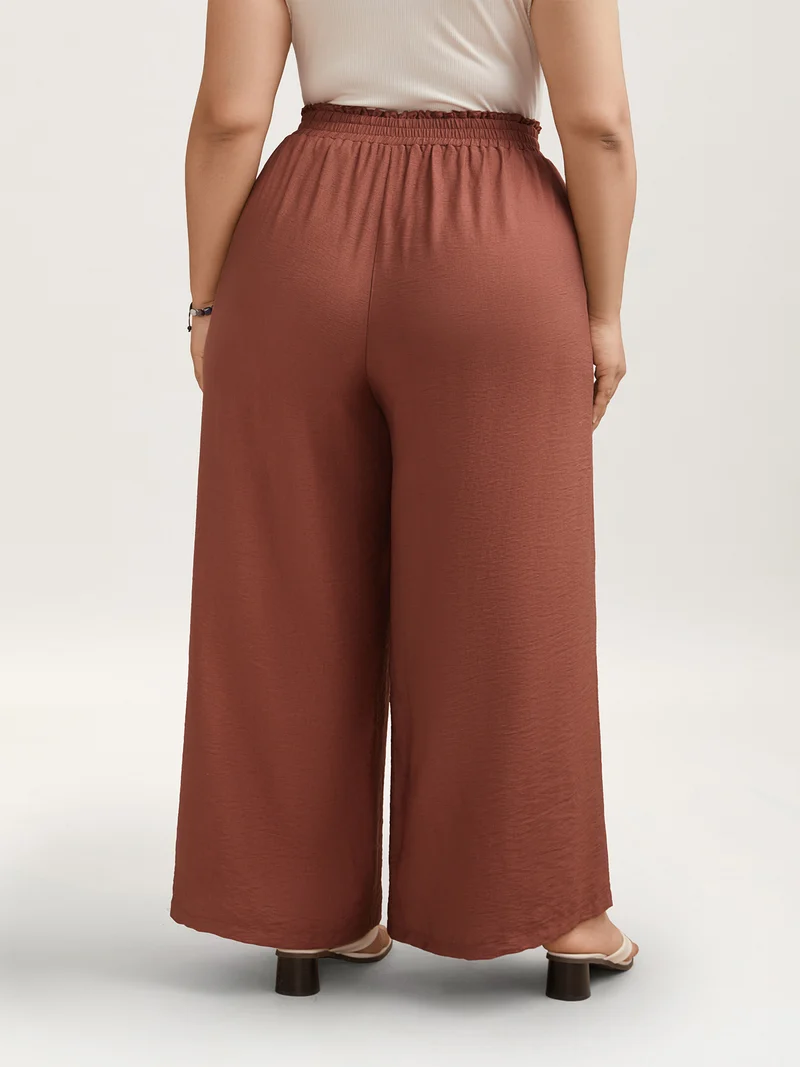 Smocked Stretchy Waist Ruffled Wide Leg Pants