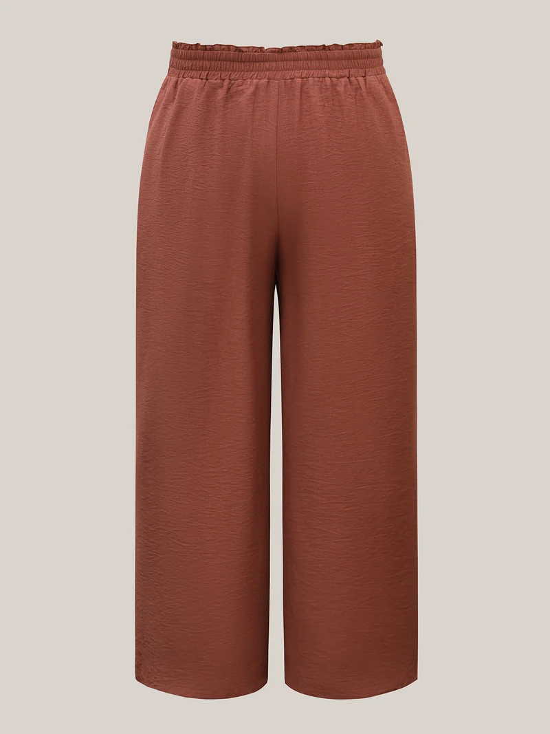 Smocked Stretchy Waist Ruffled Wide Leg Pants