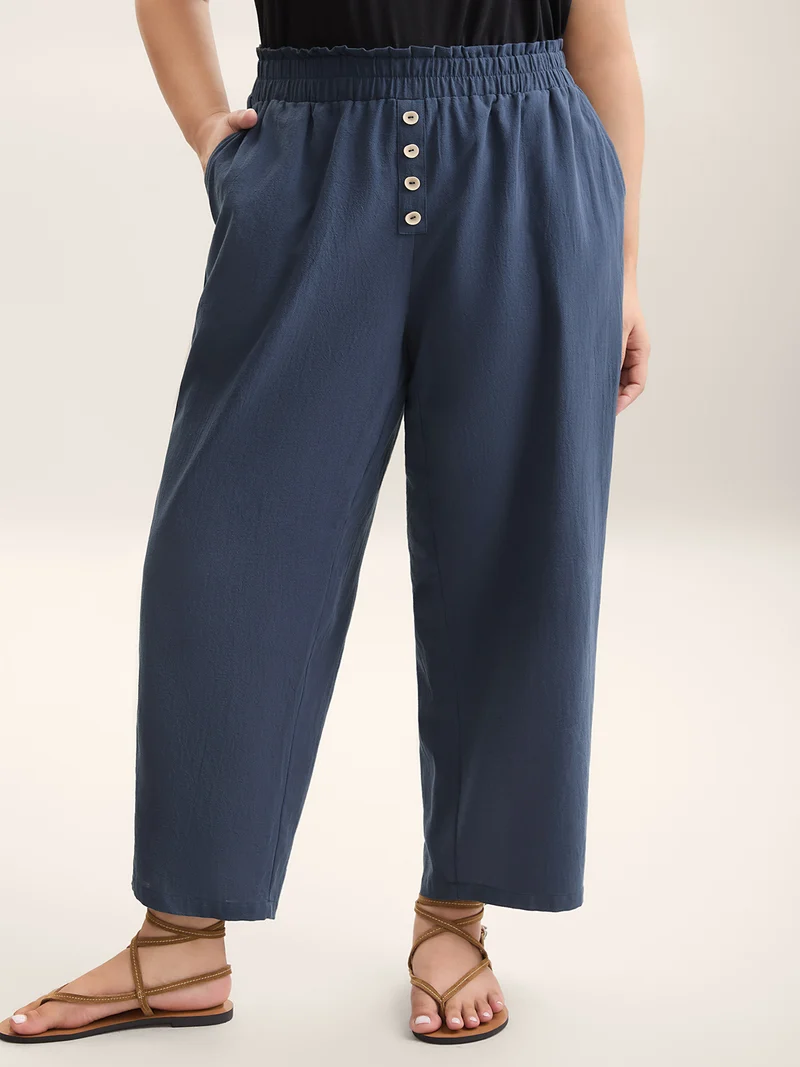 Buckle Buttons Straight-Leg Pull On Pants