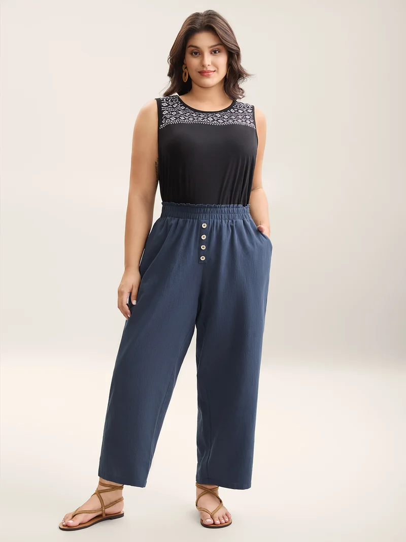 Buckle Buttons Straight-Leg Pull On Pants