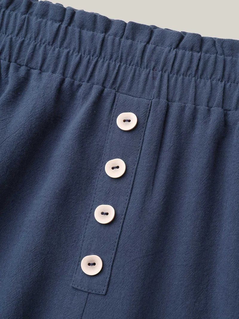 Buckle Buttons Straight-Leg Pull On Pants