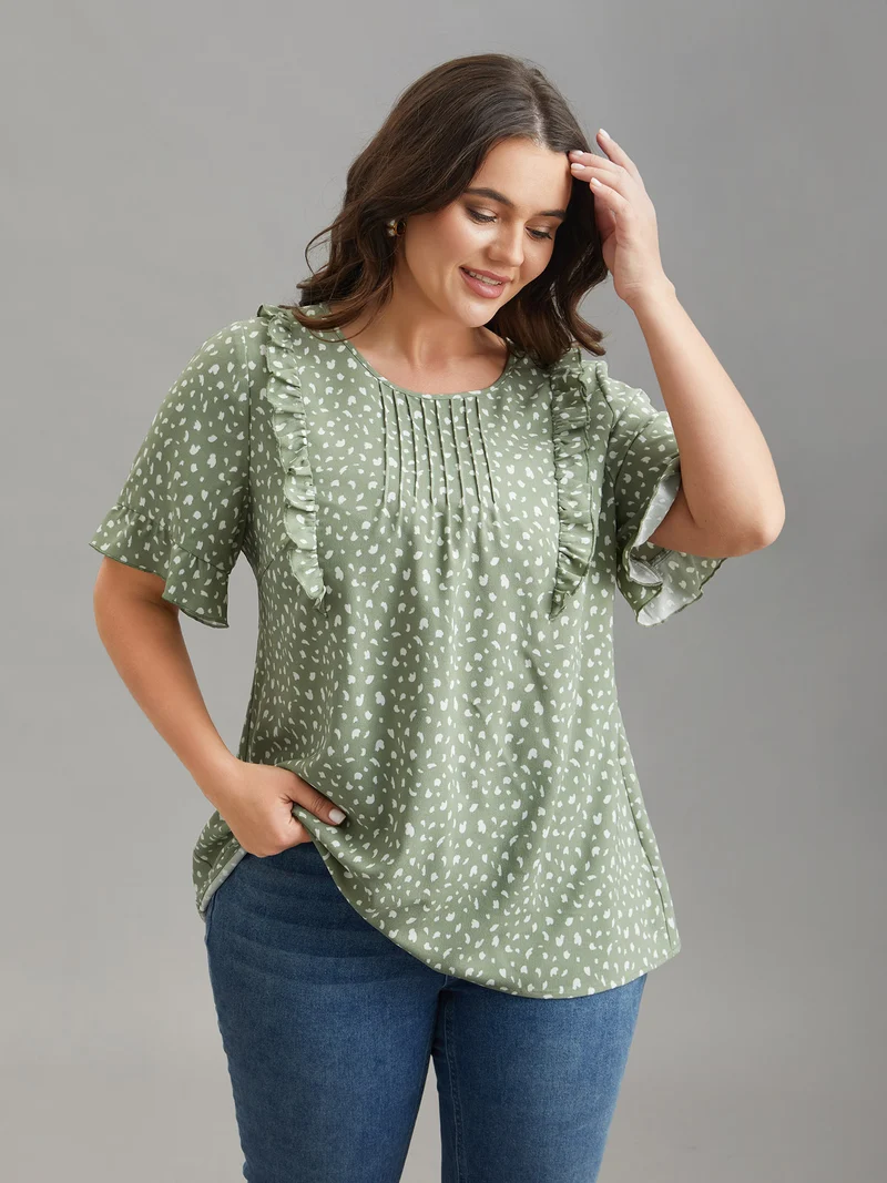 Ruffled Edges Pleated Floral Shirt