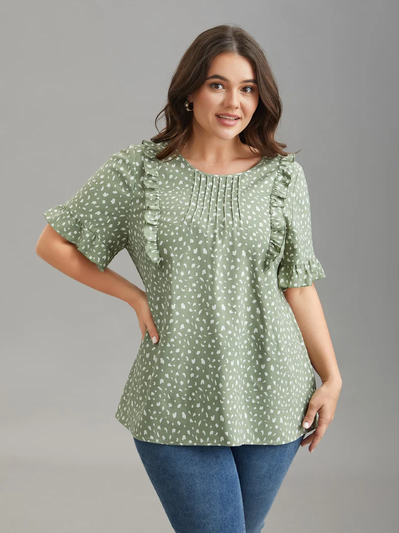 Ruffled Edges Pleated Floral Shirt