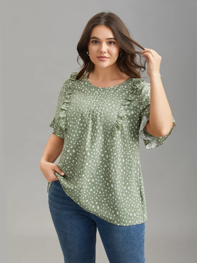 Ruffled Edges Pleated Floral Shirt