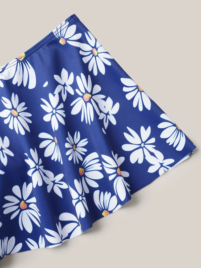 Floral Print Cold-Shoulder Swim Dress