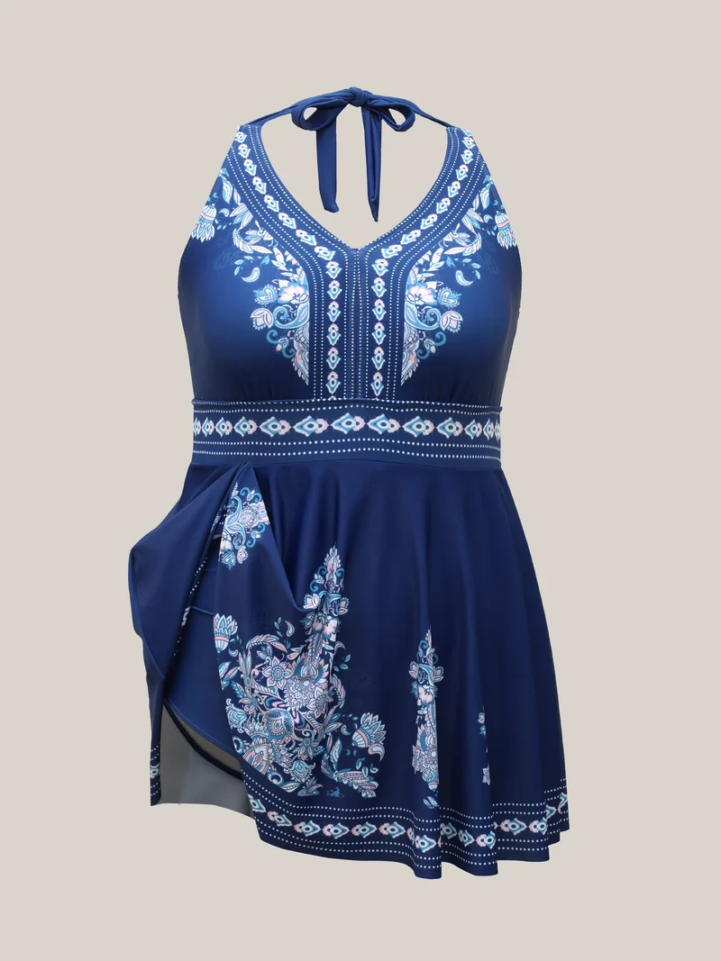 Boho Print Halter Neck Swim Dress