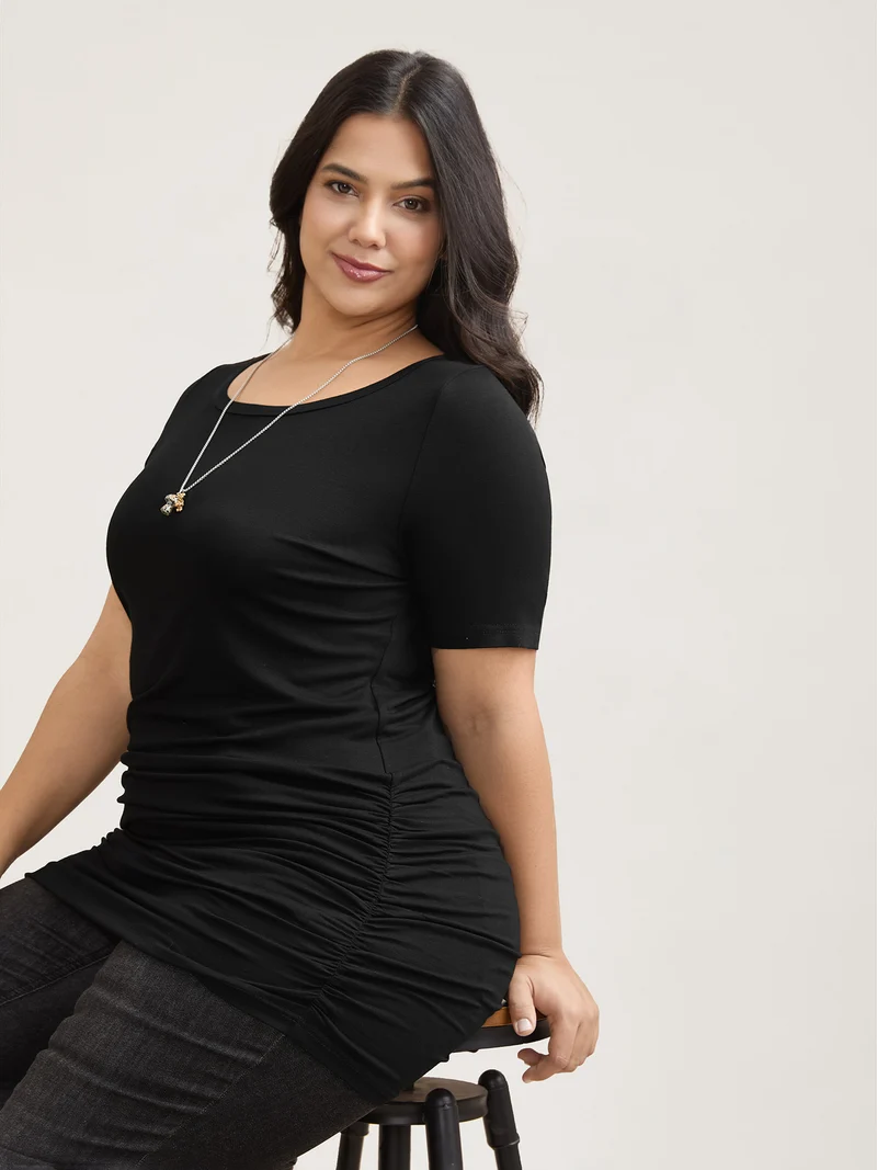 Stretchy Ruched Fitted Long T-Shirt