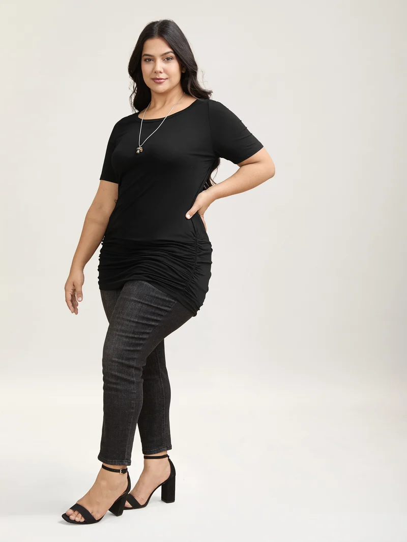 Stretchy Ruched Fitted Long T-Shirt