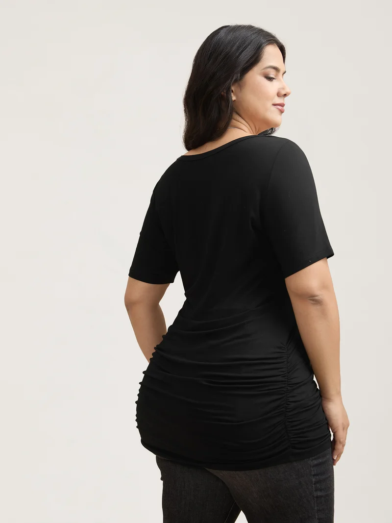 Stretchy Ruched Fitted Long T-Shirt