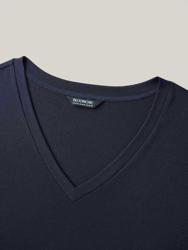 Embroidered Trumpet Sleeve V-Neck T-Shirt
