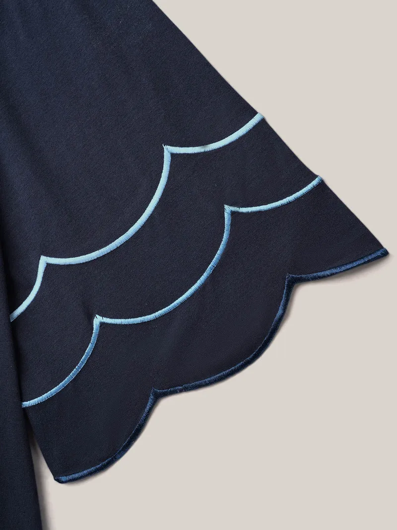 Embroidered Trumpet Sleeve V-Neck T-Shirt
