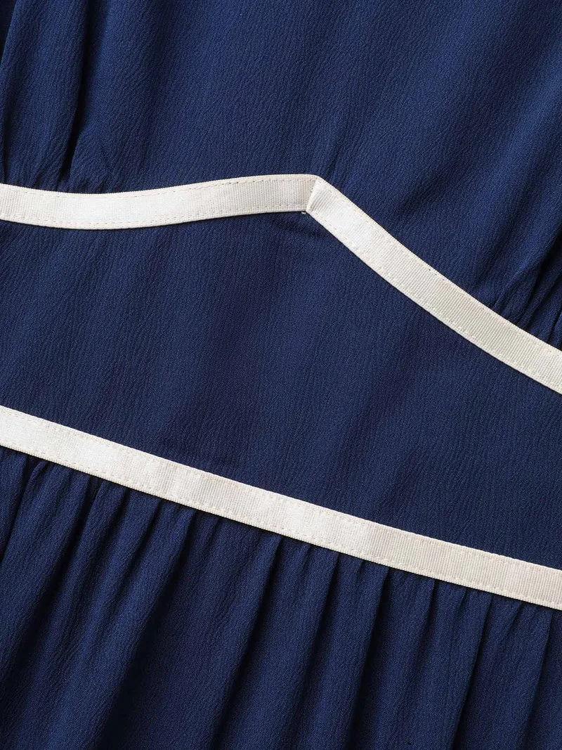Textured Stretchy Waist Milkmaid Style Midi Dress