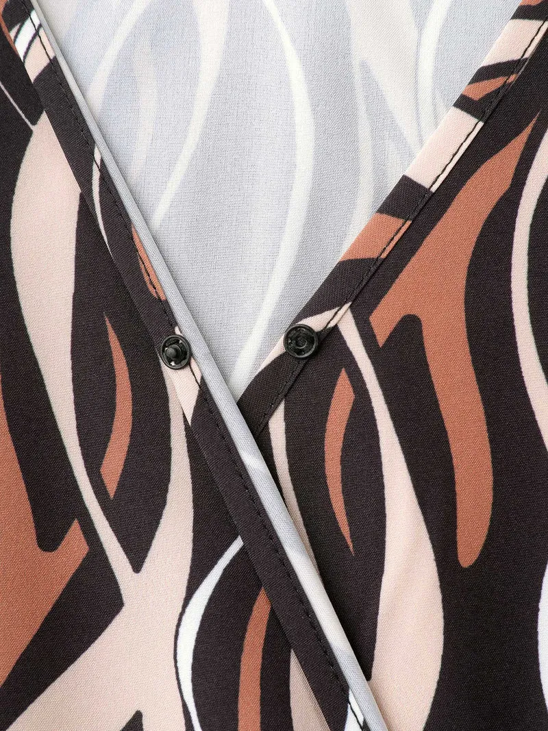 Abstract Print Surplice Neck Pockets Midi Dress
