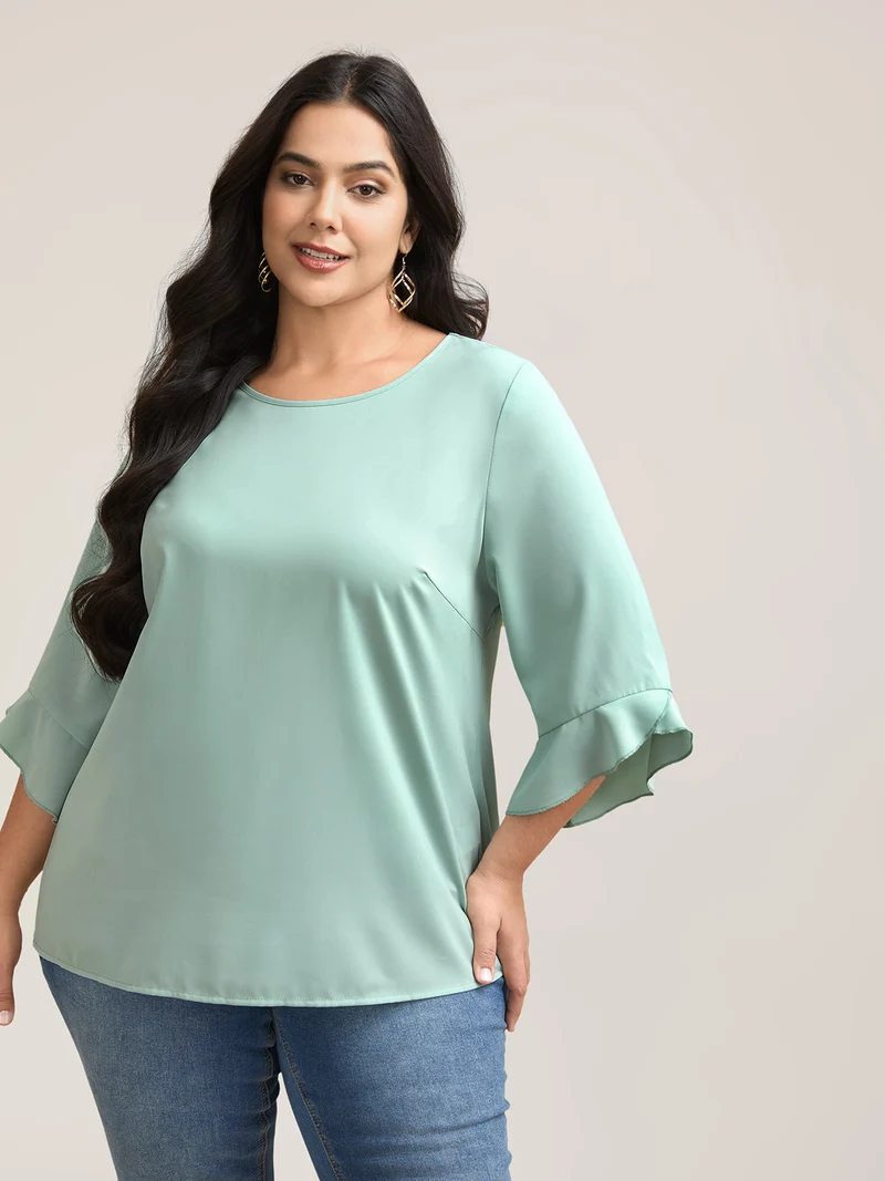 Lotus Leaf Sleeve Round Neck Shirt