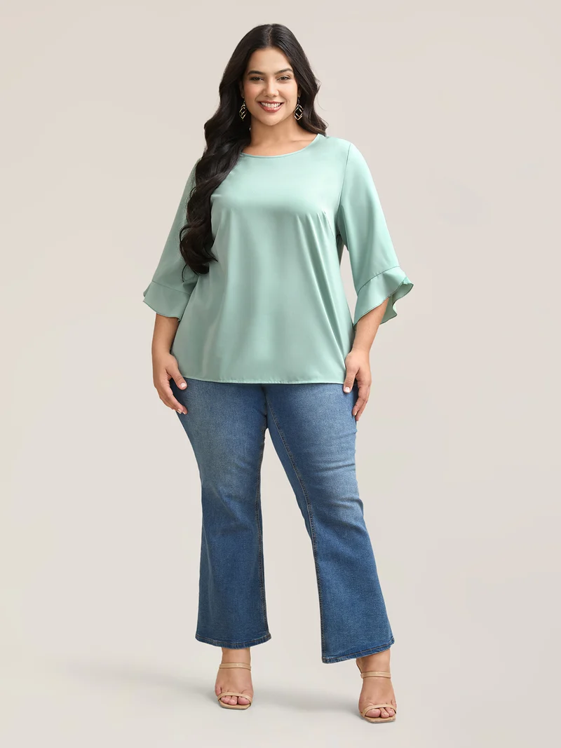 Lotus Leaf Sleeve Round Neck Shirt