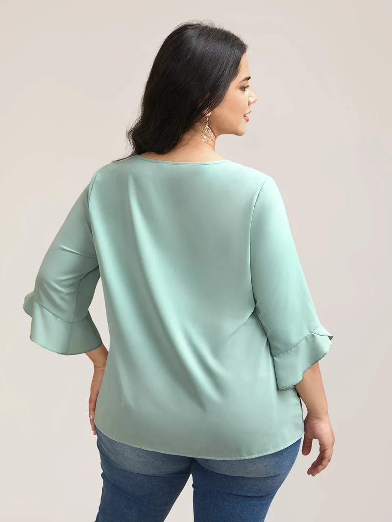 Lotus Leaf Sleeve Round Neck Shirt