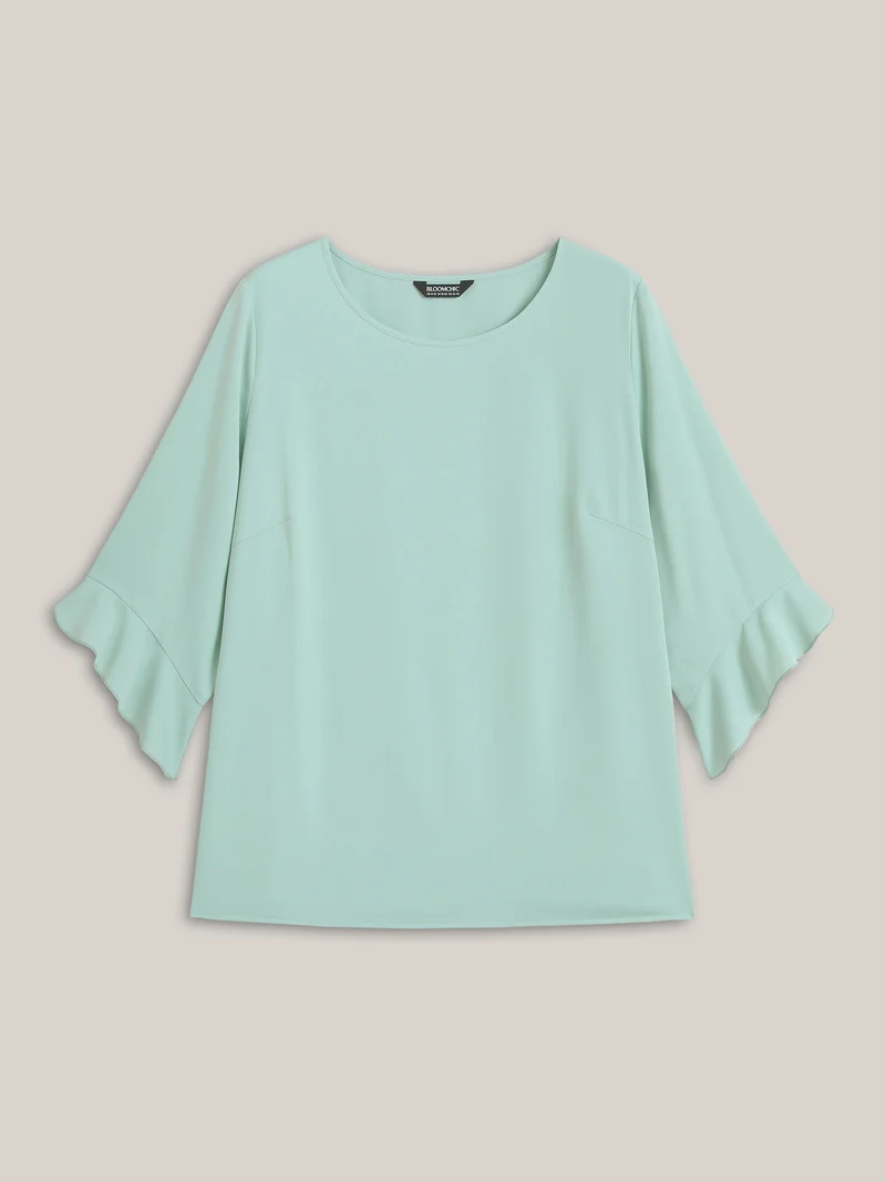 Lotus Leaf Sleeve Round Neck Shirt