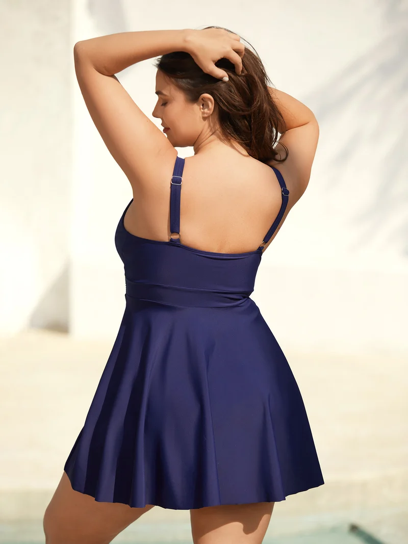 Surplice Neck Webbed Swim Dress