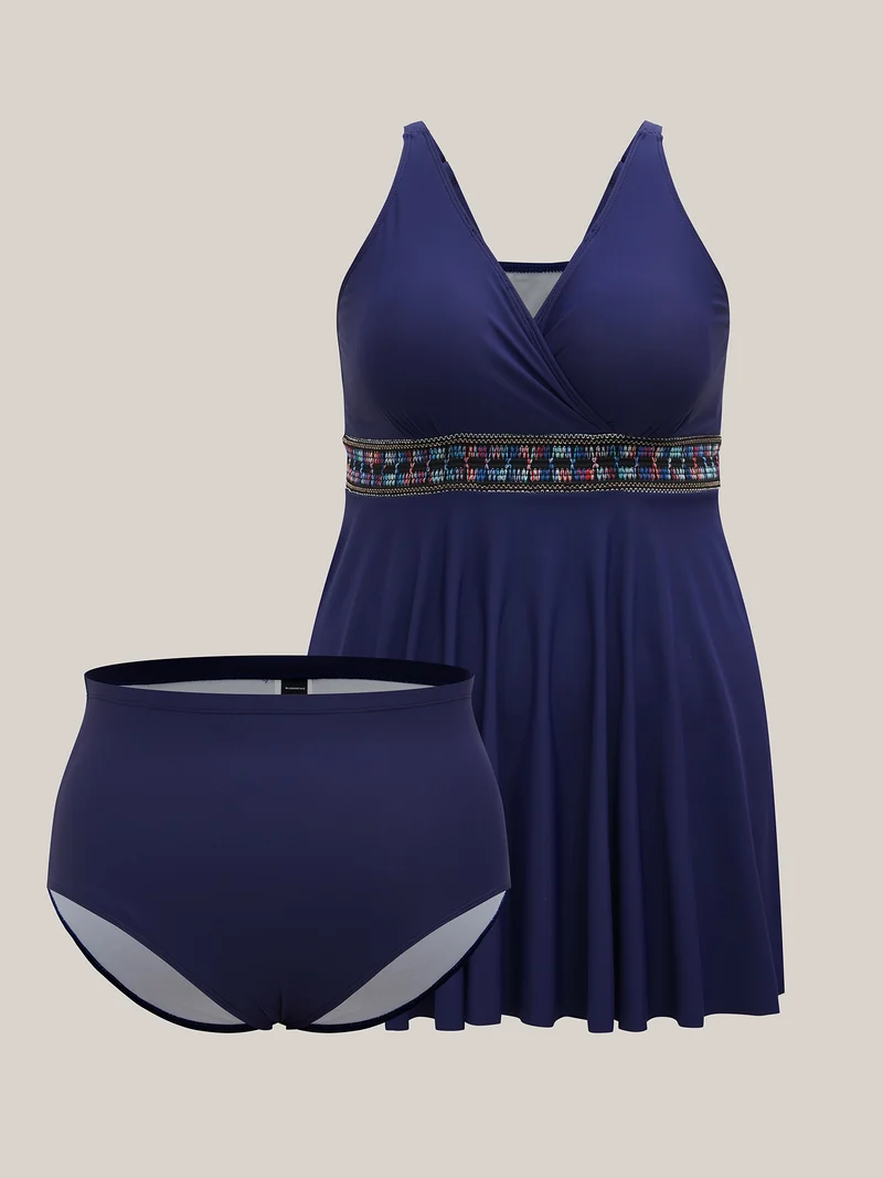 Surplice Neck Webbed Swim Dress