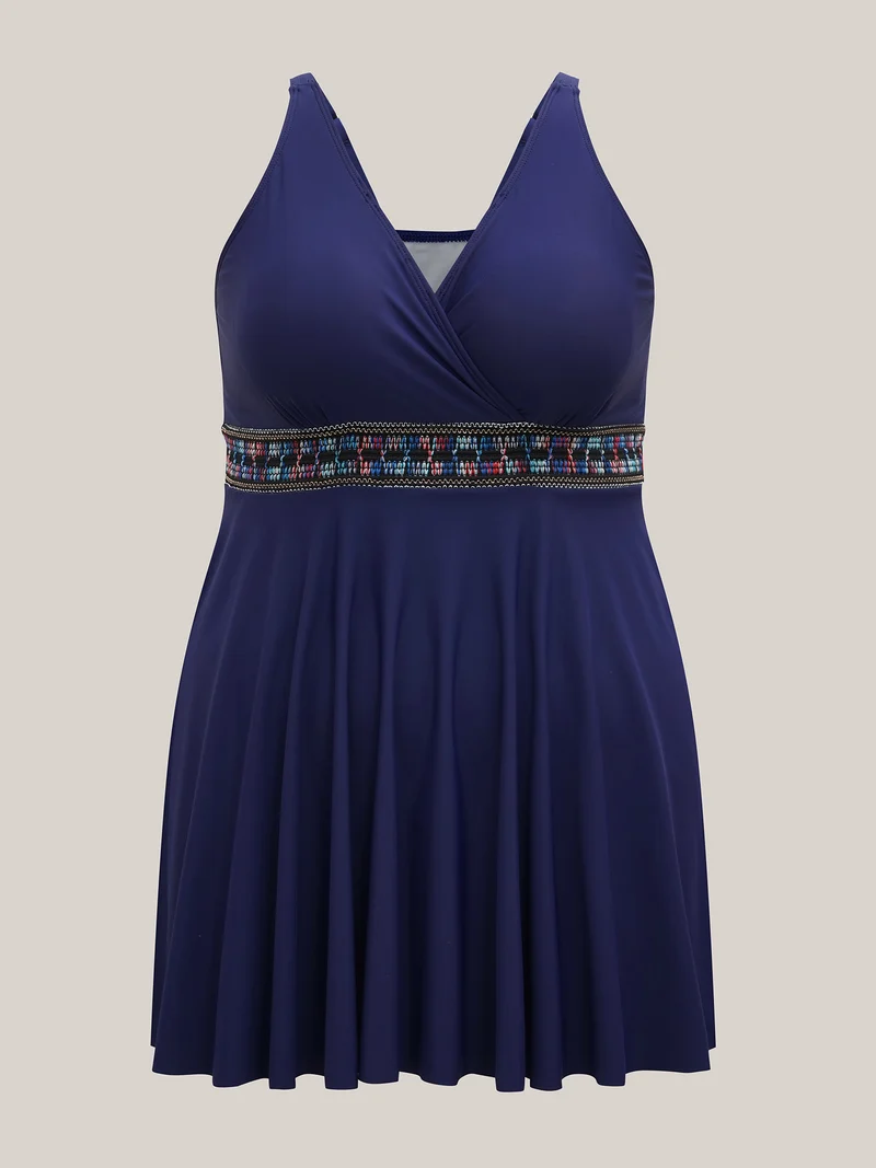 Surplice Neck Webbed Swim Dress