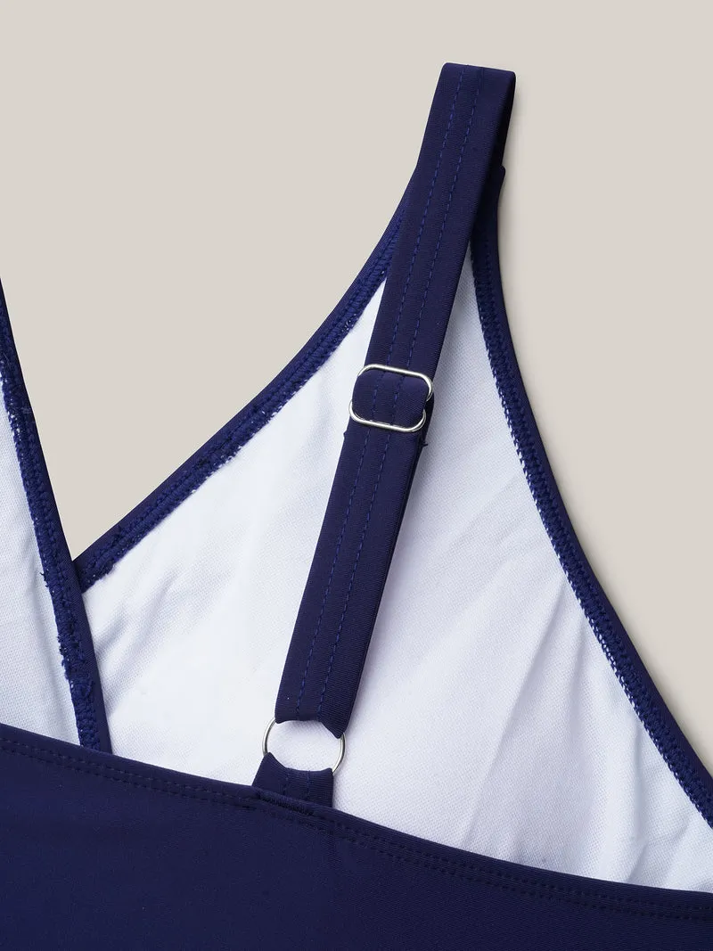 Surplice Neck Webbed Swim Dress