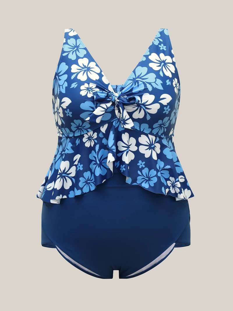Floral Print Twist-Front One-Piece Swimsuit