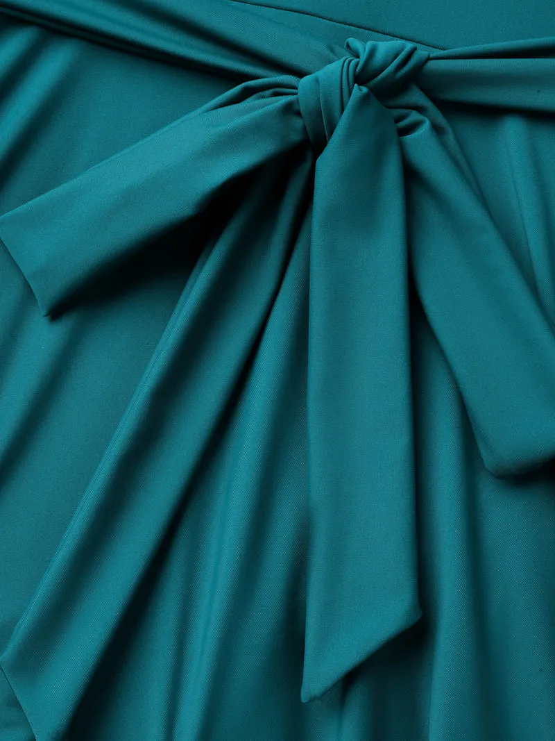 Surplice Neck Belted Laser Cut Swim Dress