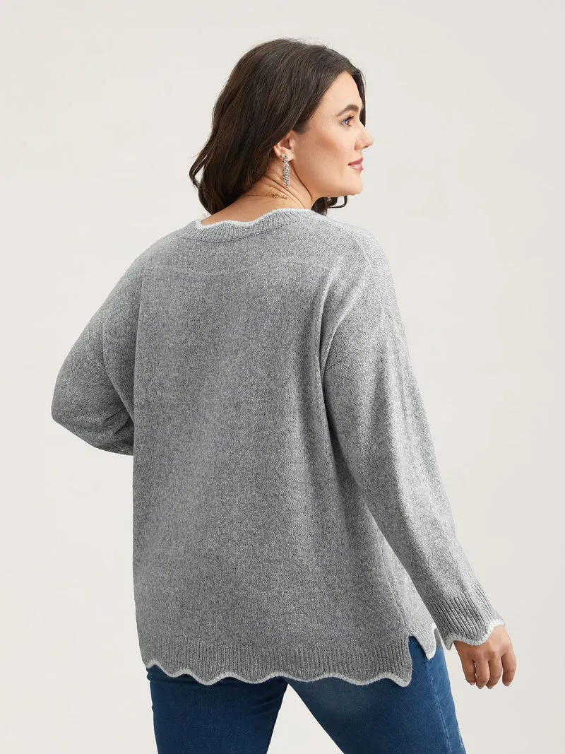 Floral Print Jacquard V-Neck Pullover