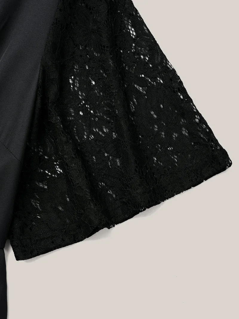 Gardenia Print Waist-Cinched Lace Midi Dress
