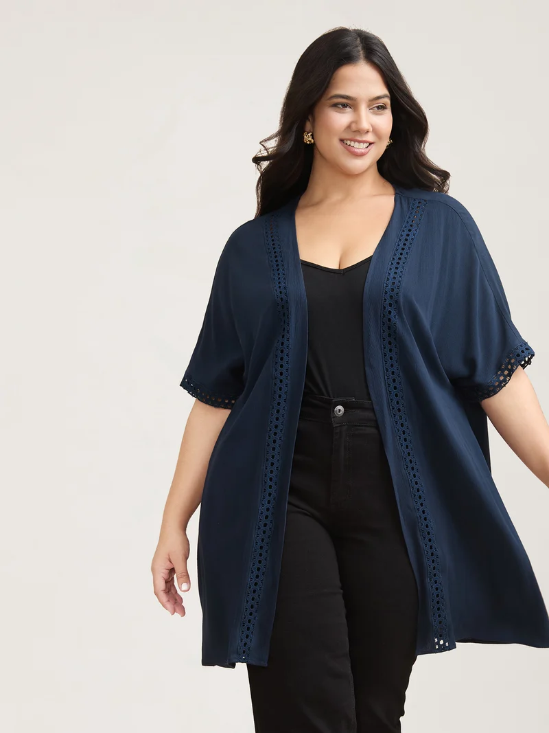 Lace Spliced Half Sleeve Kimono Cardigan