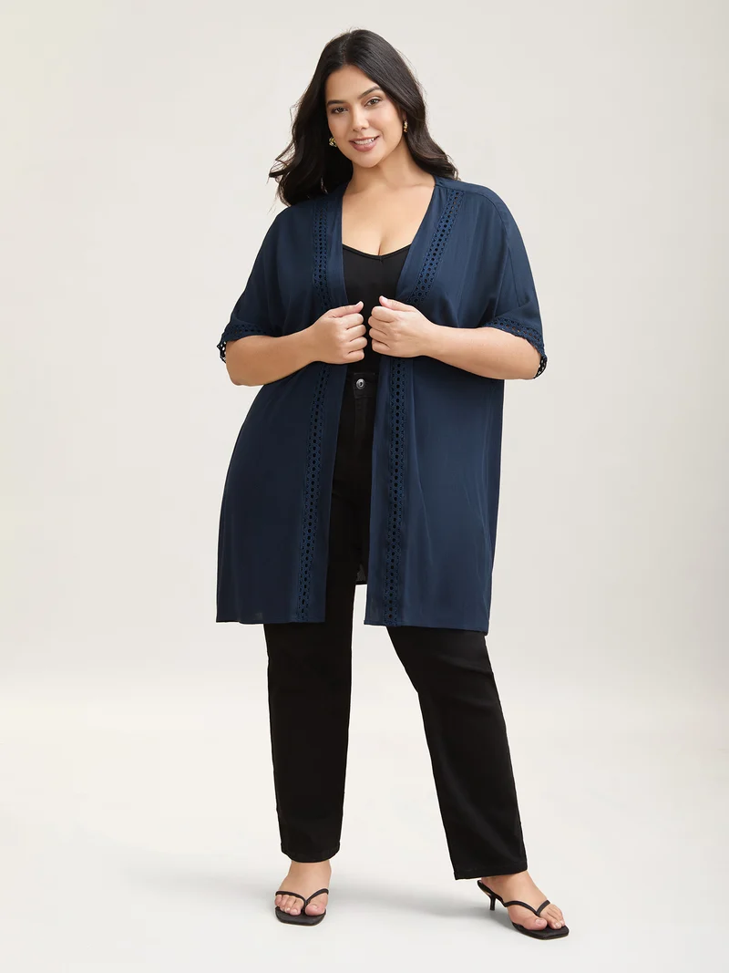 Lace Spliced Half Sleeve Kimono Cardigan