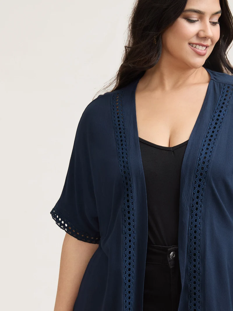 Lace Spliced Half Sleeve Kimono Cardigan