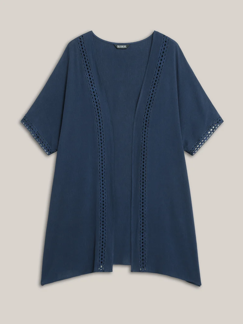 Lace Spliced Half Sleeve Kimono Cardigan