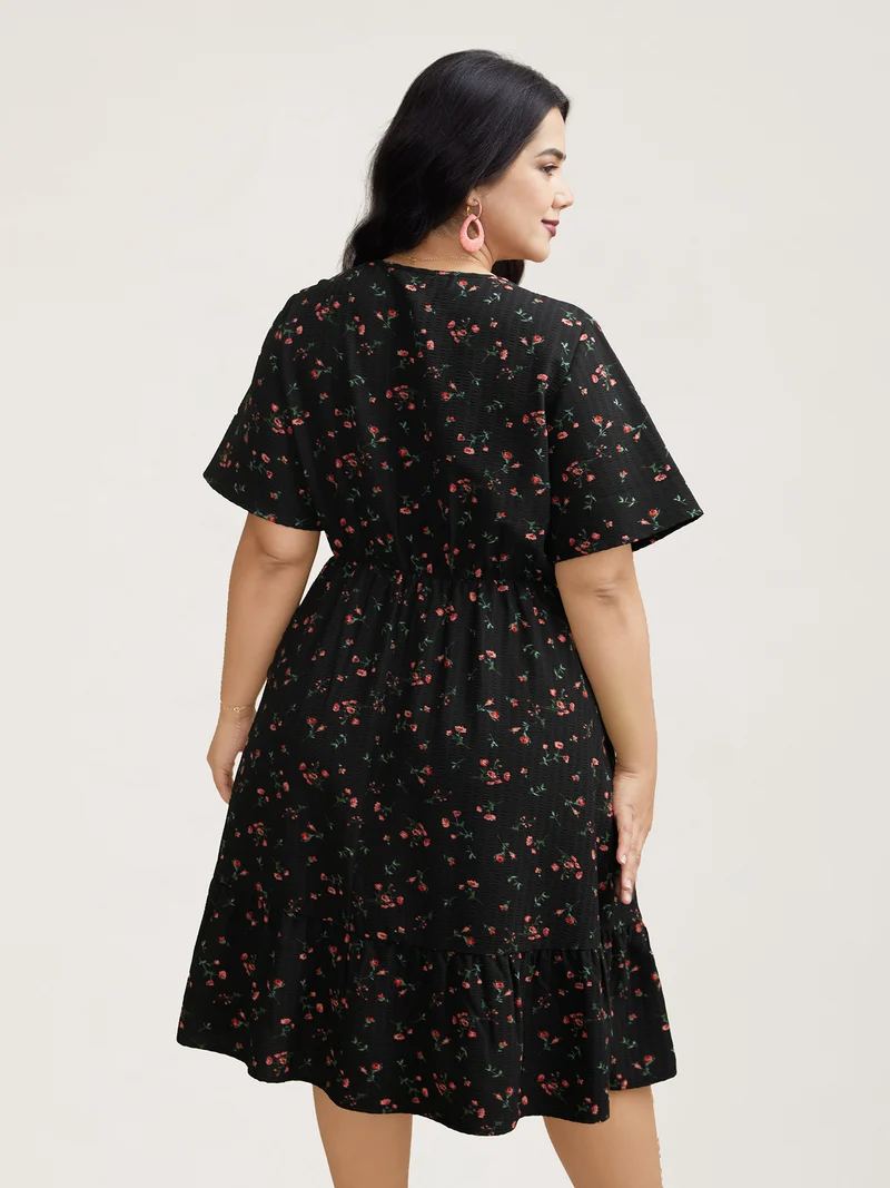 Floral Flared Sleeve Tiered Midi Dress