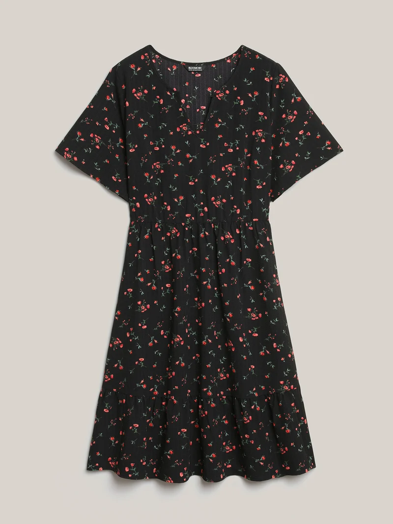 Floral Flared Sleeve Tiered Midi Dress