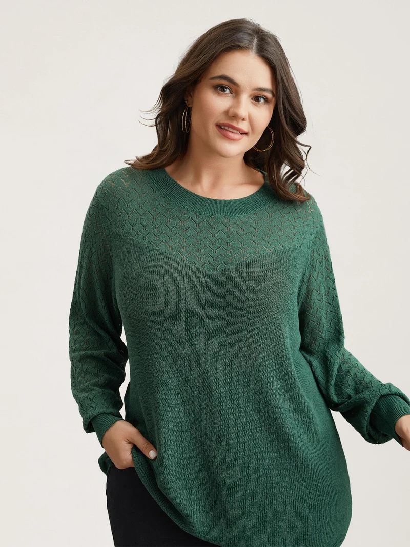 Cut-Out Textured Ribbed Hem Pullover