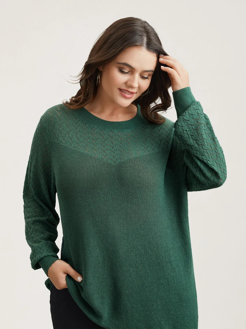 Cut-Out Textured Ribbed Hem Pullover