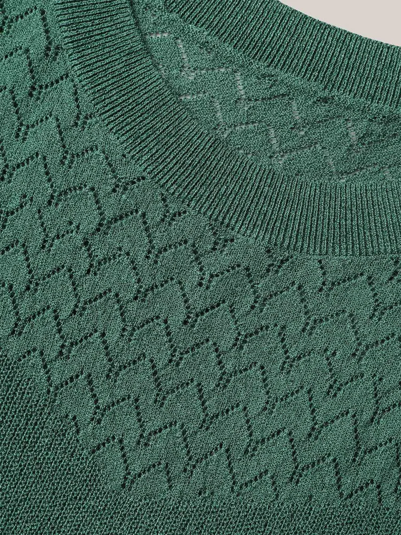 Cut-Out Textured Ribbed Hem Pullover