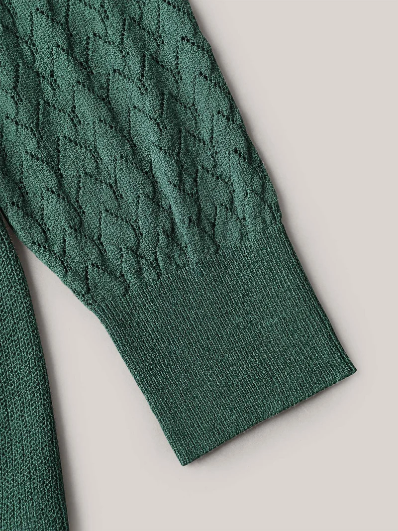 Cut-Out Textured Ribbed Hem Pullover