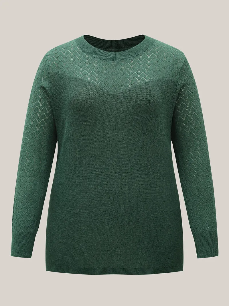 Cut-Out Textured Ribbed Hem Pullover